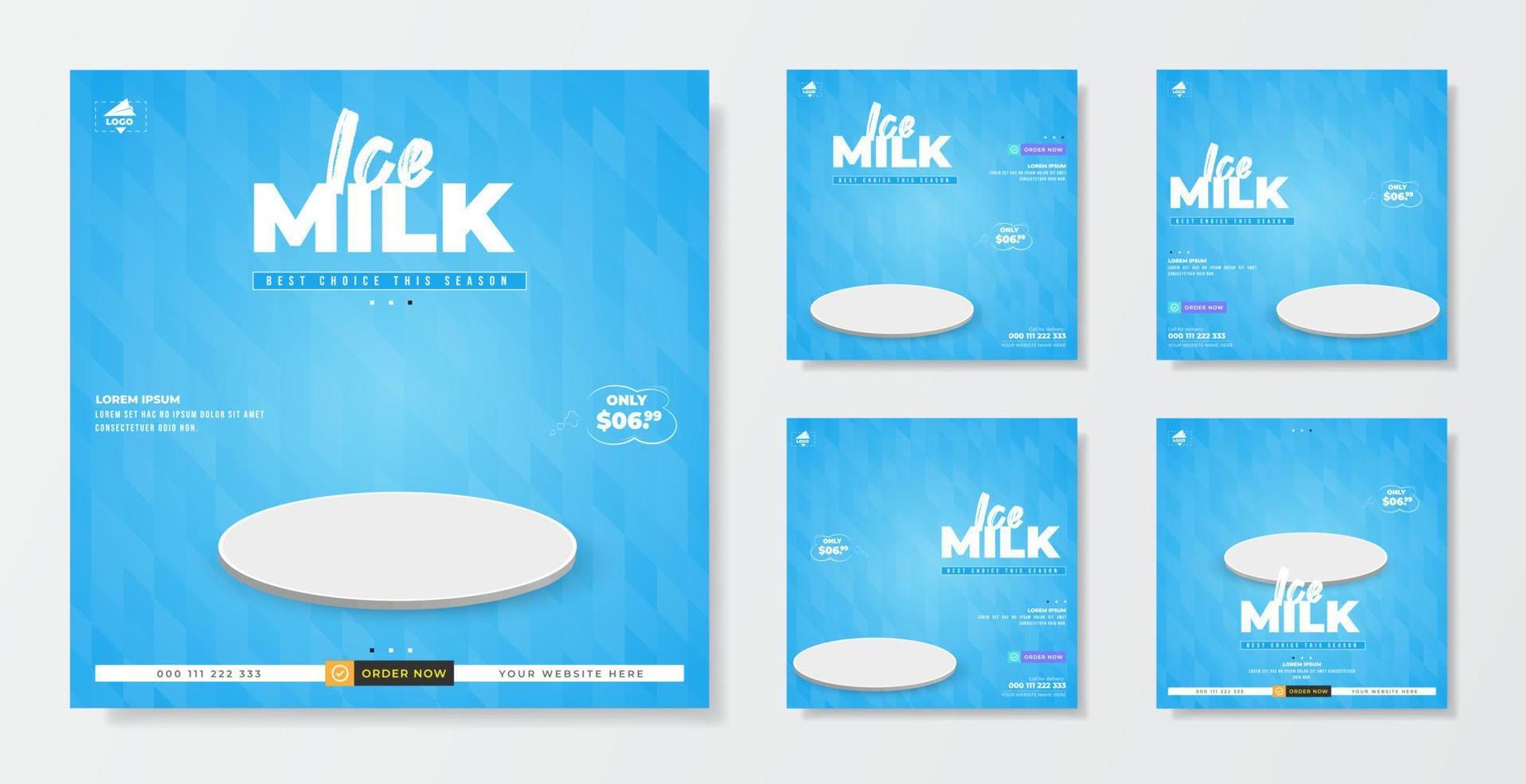 Ice milk promotion sale template for social media post vector