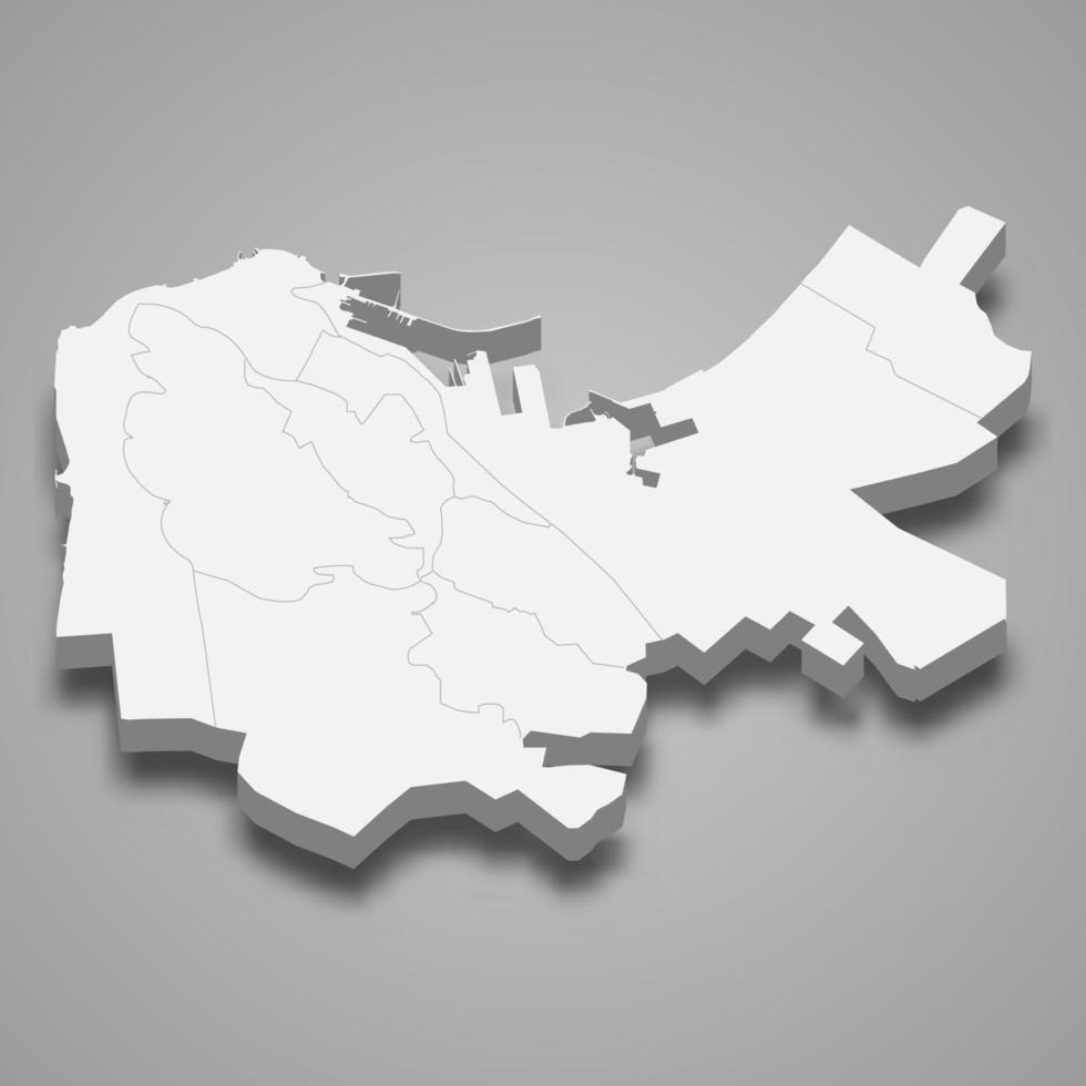 3d isometric map of Haifa is a city of Israel, vector