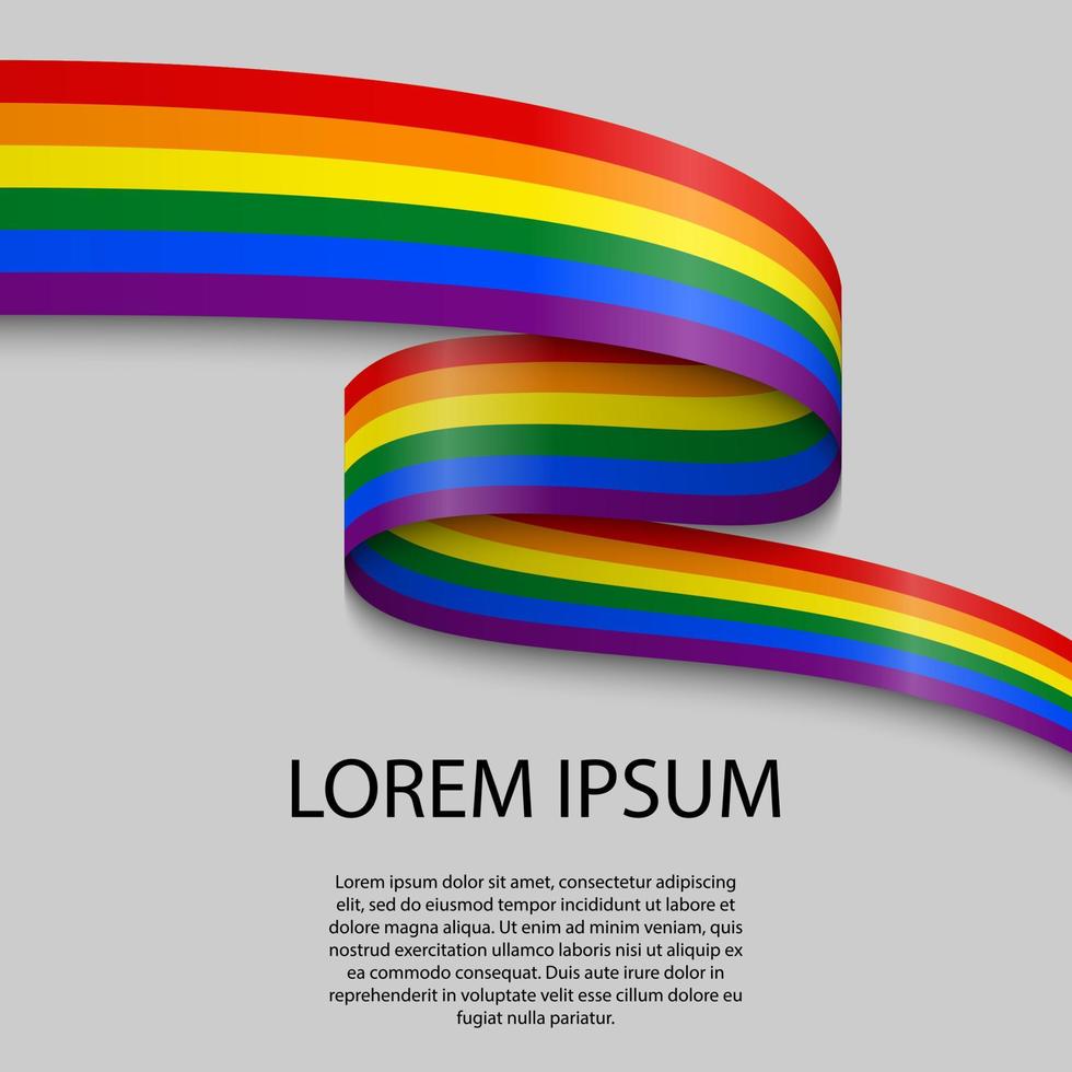 Waving ribbon or banner with flag of LGBT pride. vector