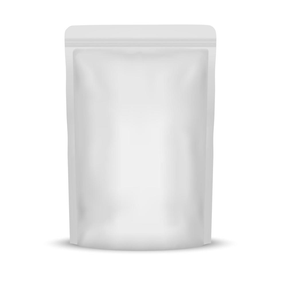 embalaje de bolsa de comida de papel de aluminio blanco en blanco vector