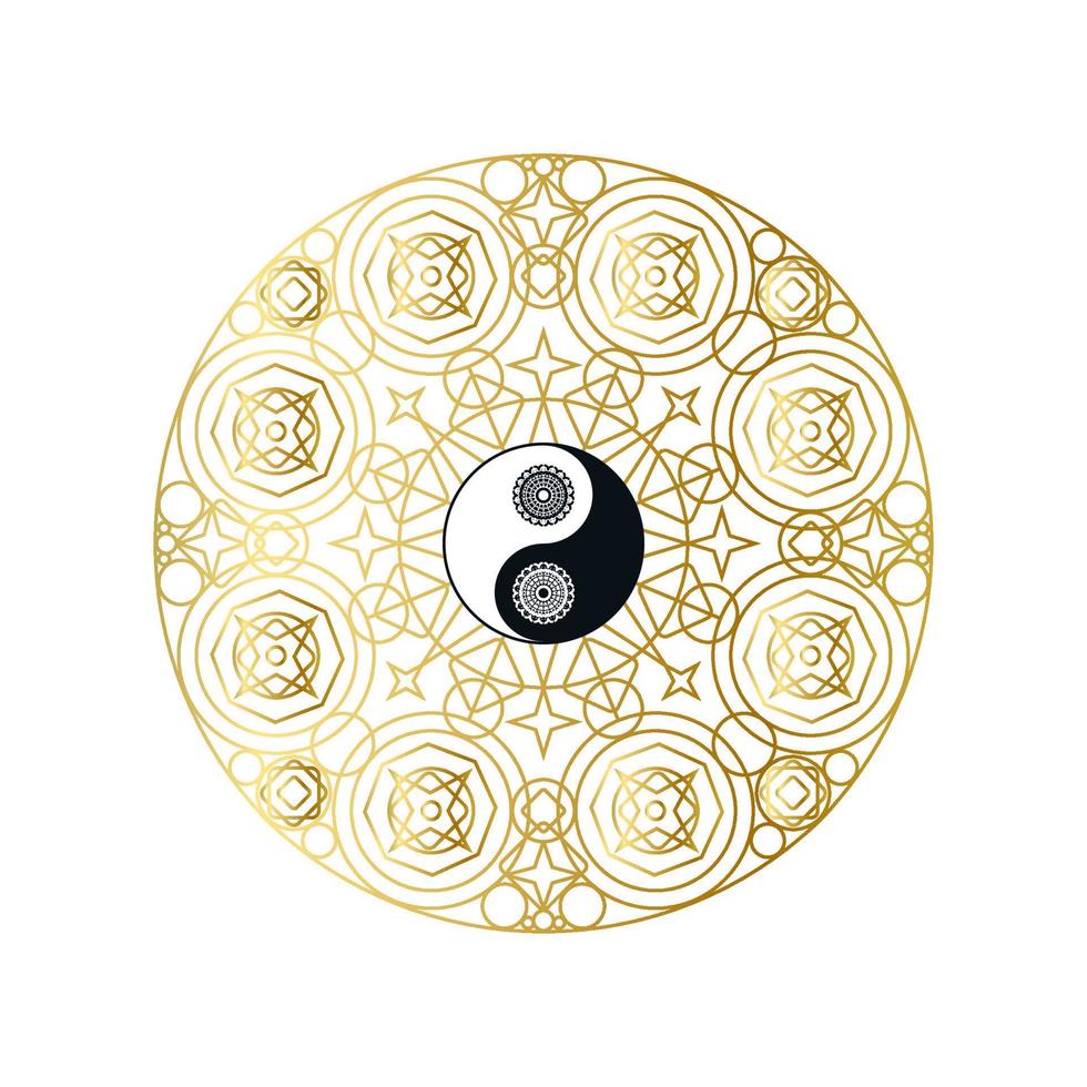 Shiny Golden Mandala with Yin Yang Sign Isolated vector