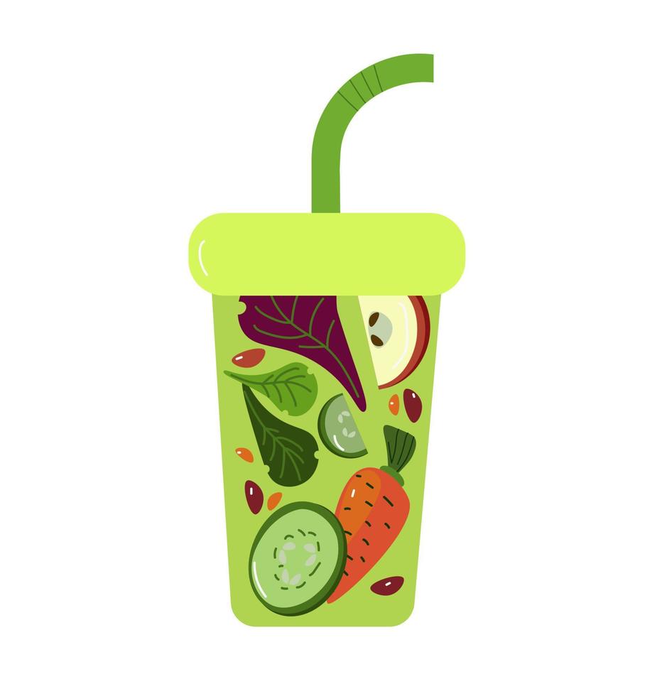 Flat illustration of green detox smoothie vector isolated on white background