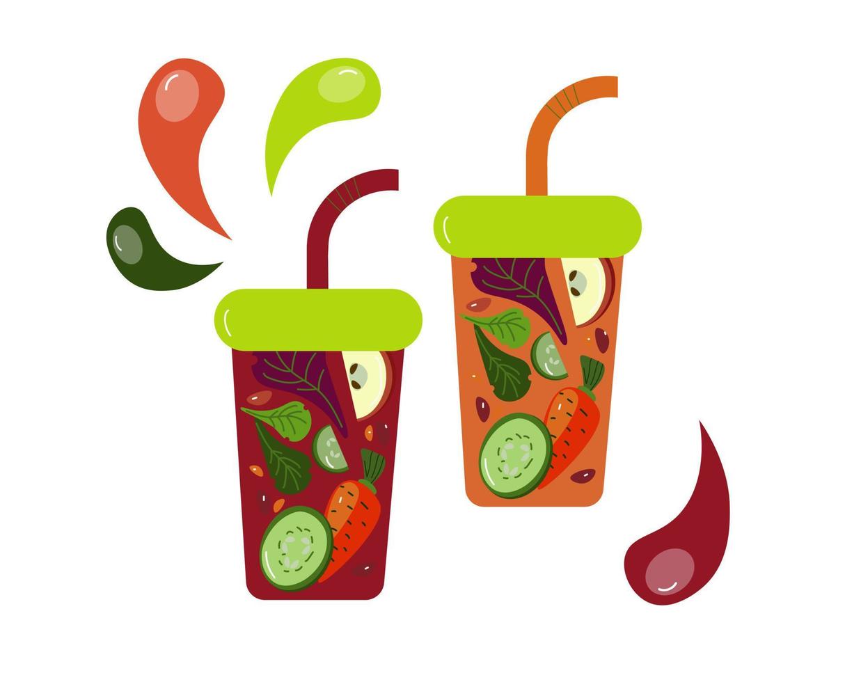 Flat illustration of green detox smoothie vector isolated on white background