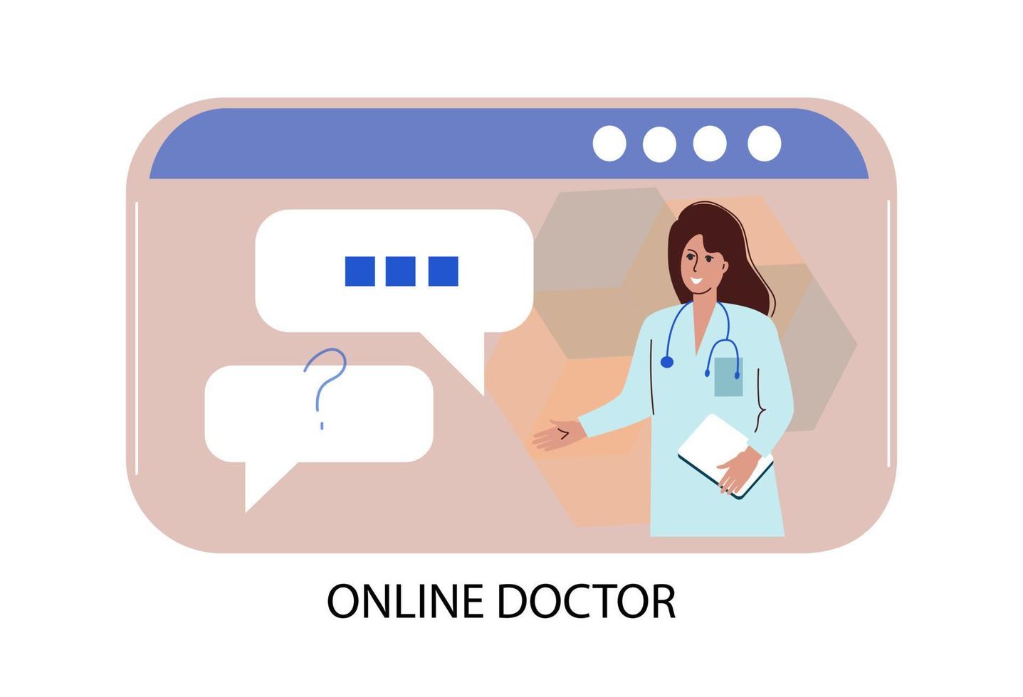 Online doctor, virtual medicine program. Health care service  cartoon flat vector illustration.