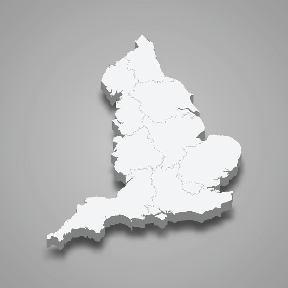 3d isometric map of England, isolated with shadow vector