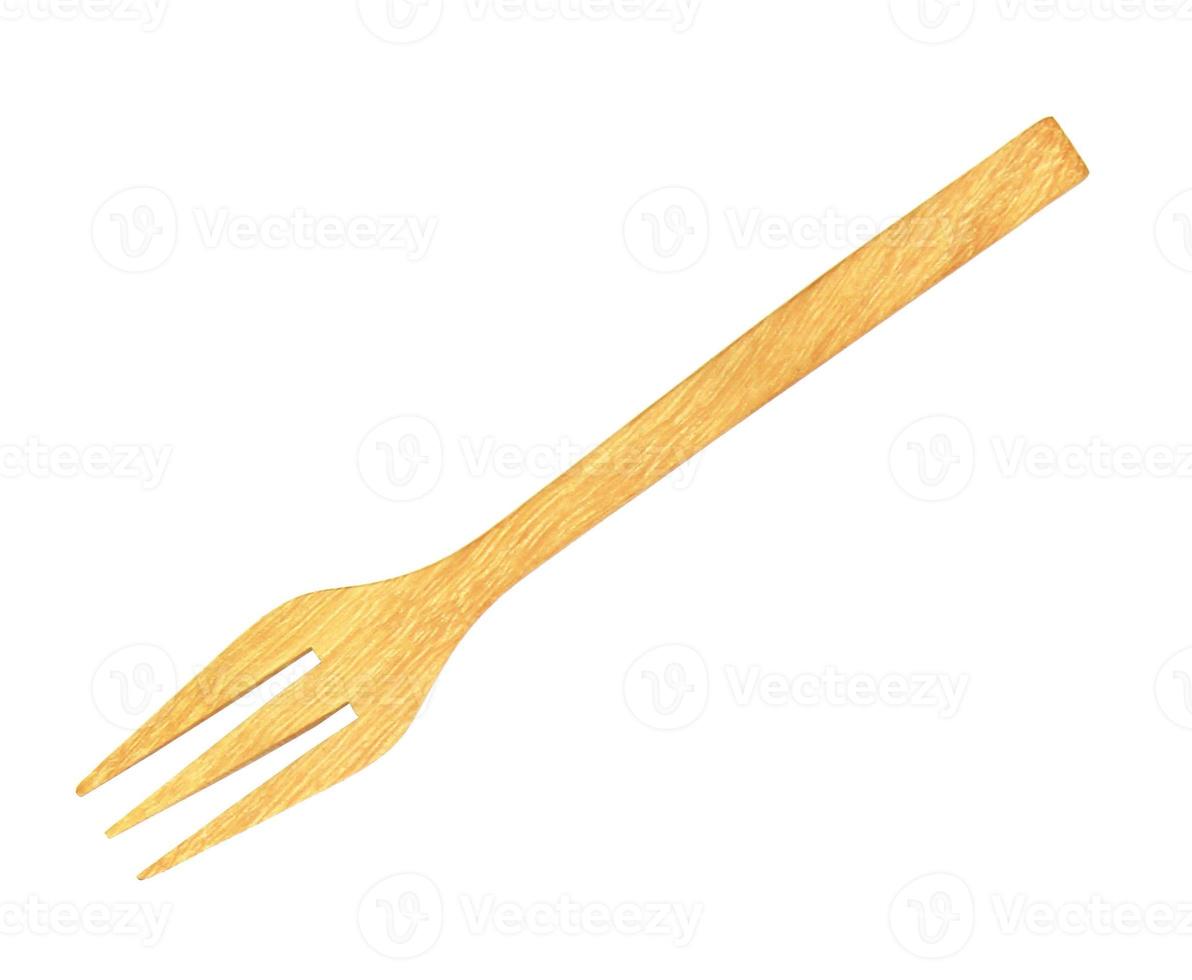 Wooden fork natural wood isolated on white background photo