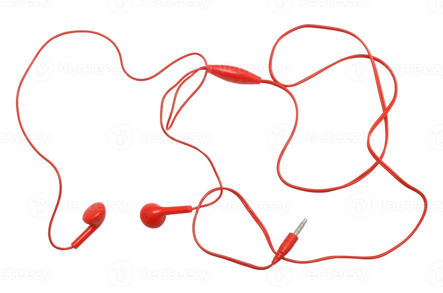 red earphone isolated on white background photo