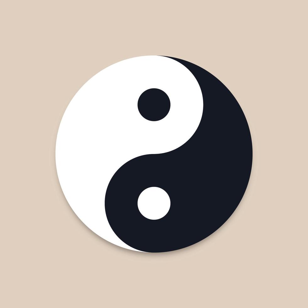 Black and white yin yang on a brown background, Symbol of balance, vector illustration