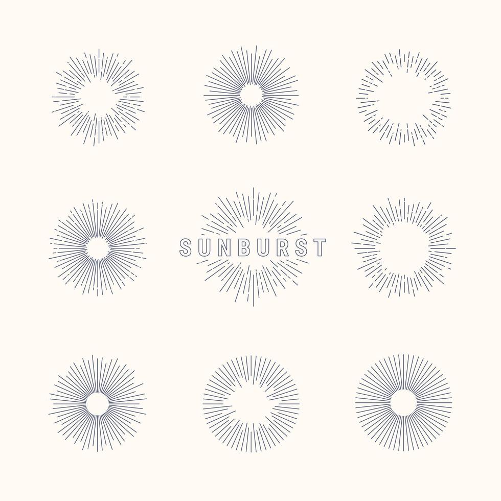 Retro sun bursts, Vintage radiant sun rays shape for logo, labels or emblems and typography decoration template vector Illustration
