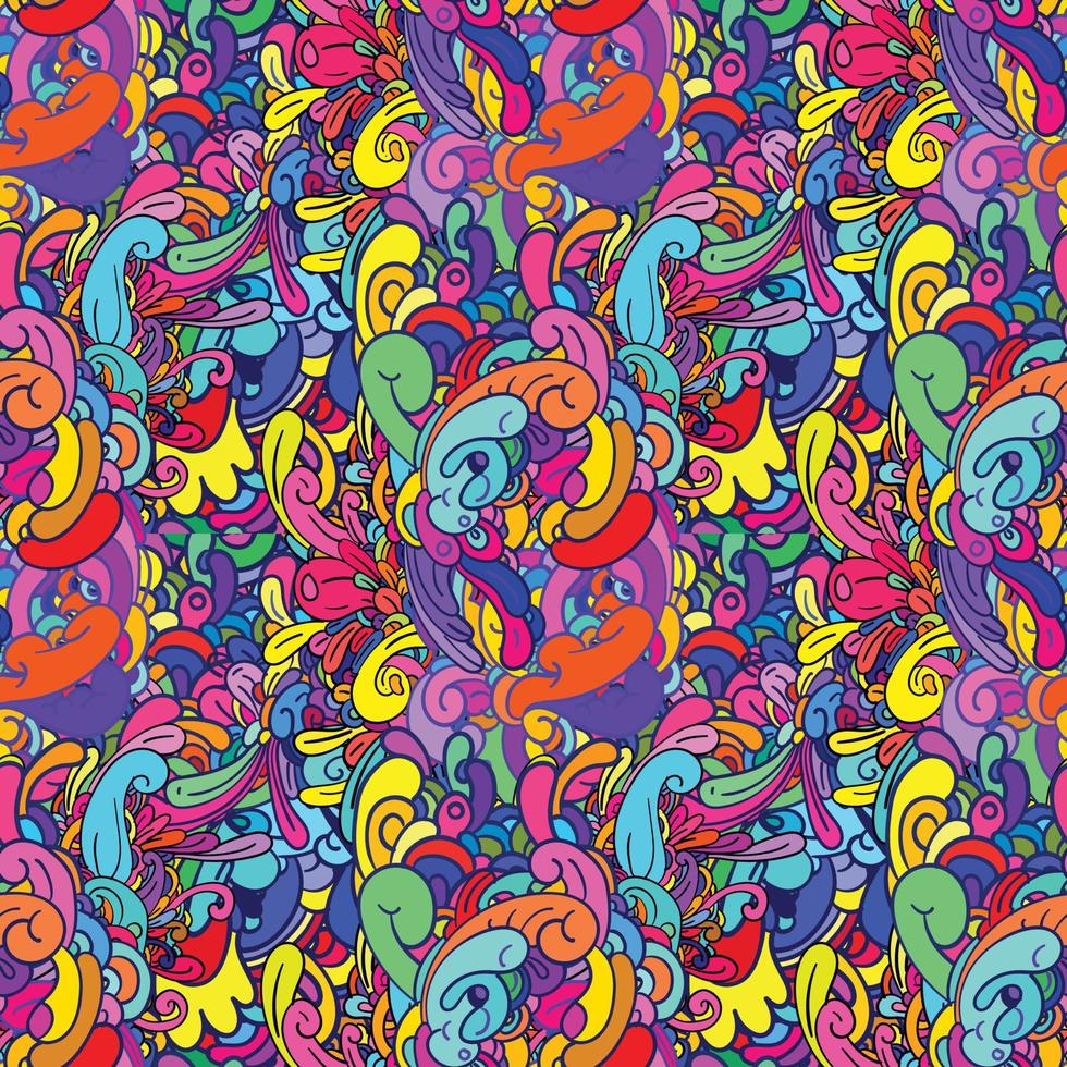 Seamless Psychedelic colorful vector hand drawn doodle illustration background for poster and banners