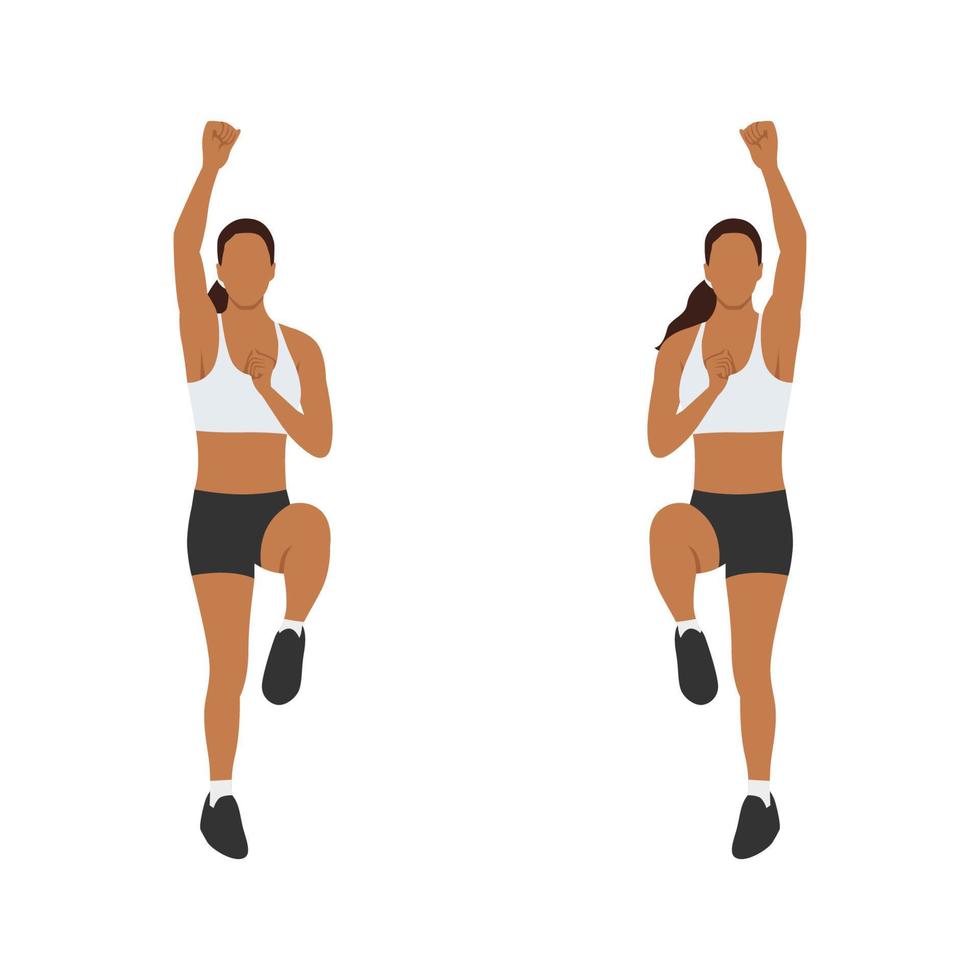 Woman doing Standing mountain climbers exercise. Flat vector illustration isolated on white background