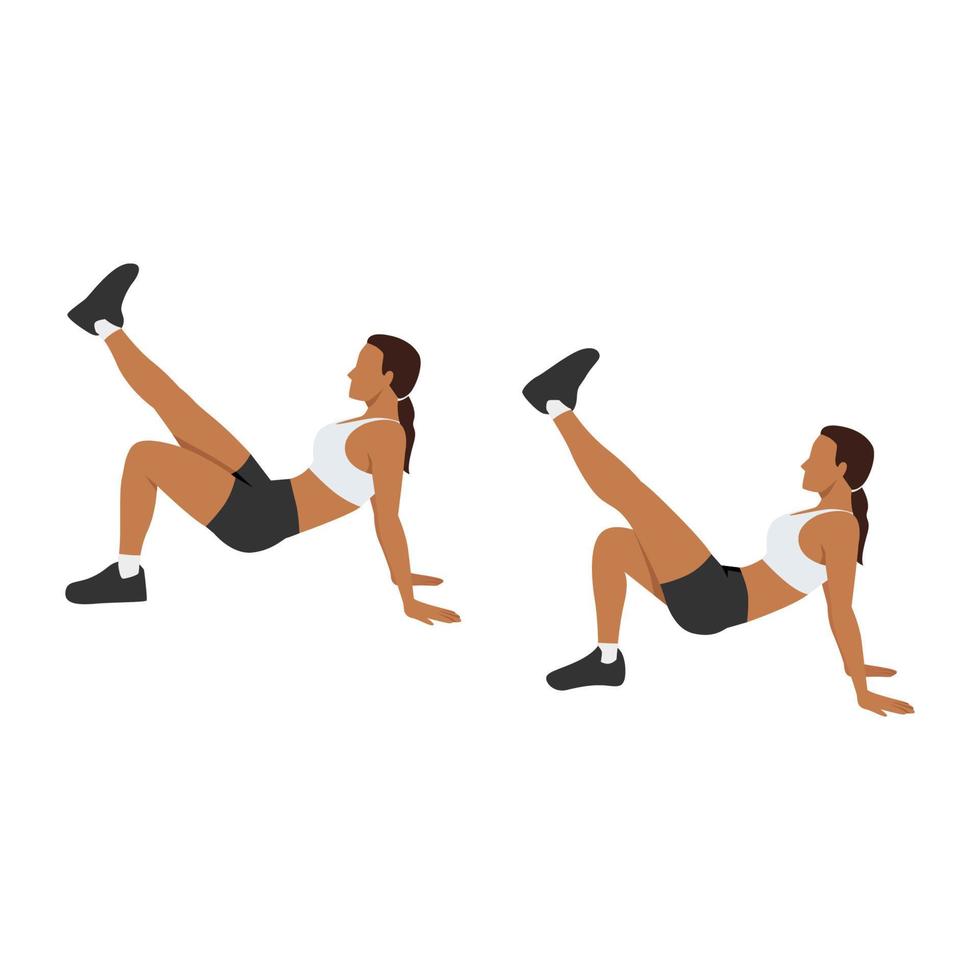 Woman doing Crab kicks exercise. Flat vector illustration isolated on white background