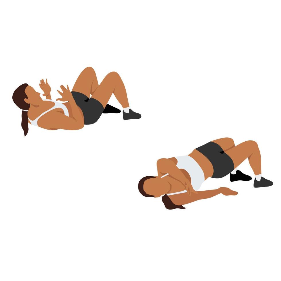 Woman doing Grappling reach back exercise. Flat vector illustration isolated on white background