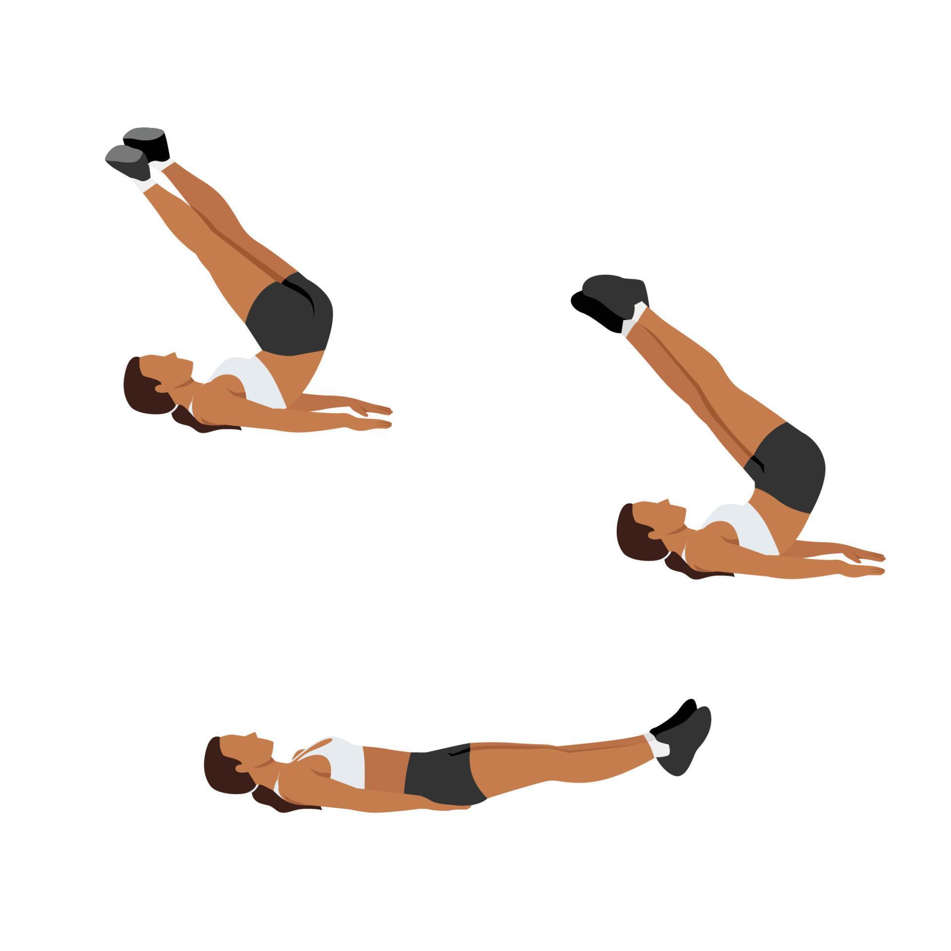 Woman doing Reverse crunch and twist exercise. Flat vector illustration ...