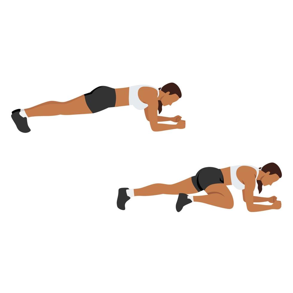 Woman doing Spider plank exercise. Flat vector illustration isolated on white background