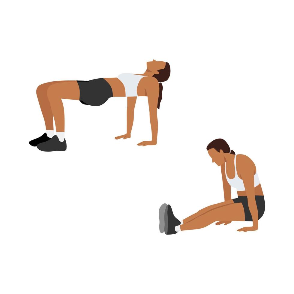 Woman doing Tabletop reverse pike exercise. Flat vector illustration isolated on white background