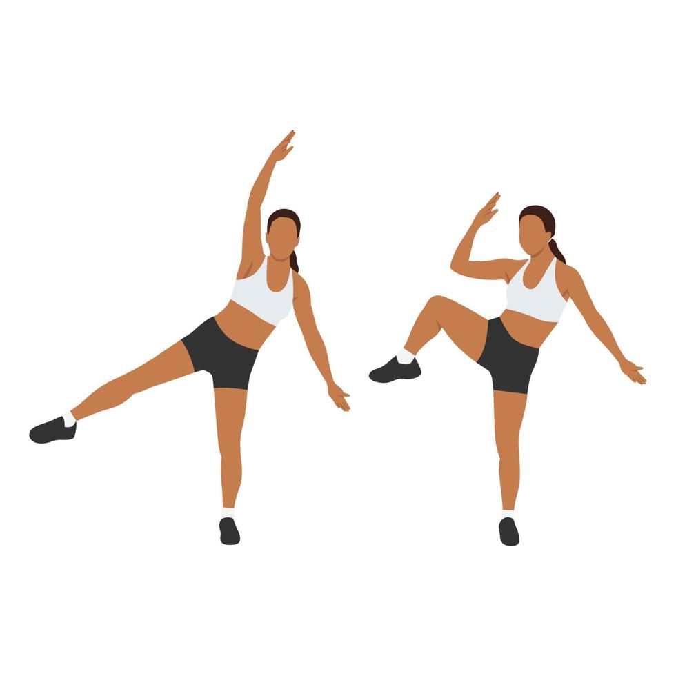 Woman doing Single leg side crunch exercise. Flat vector illustration isolated on white background 8056876 Vector Art at Vecteezy
