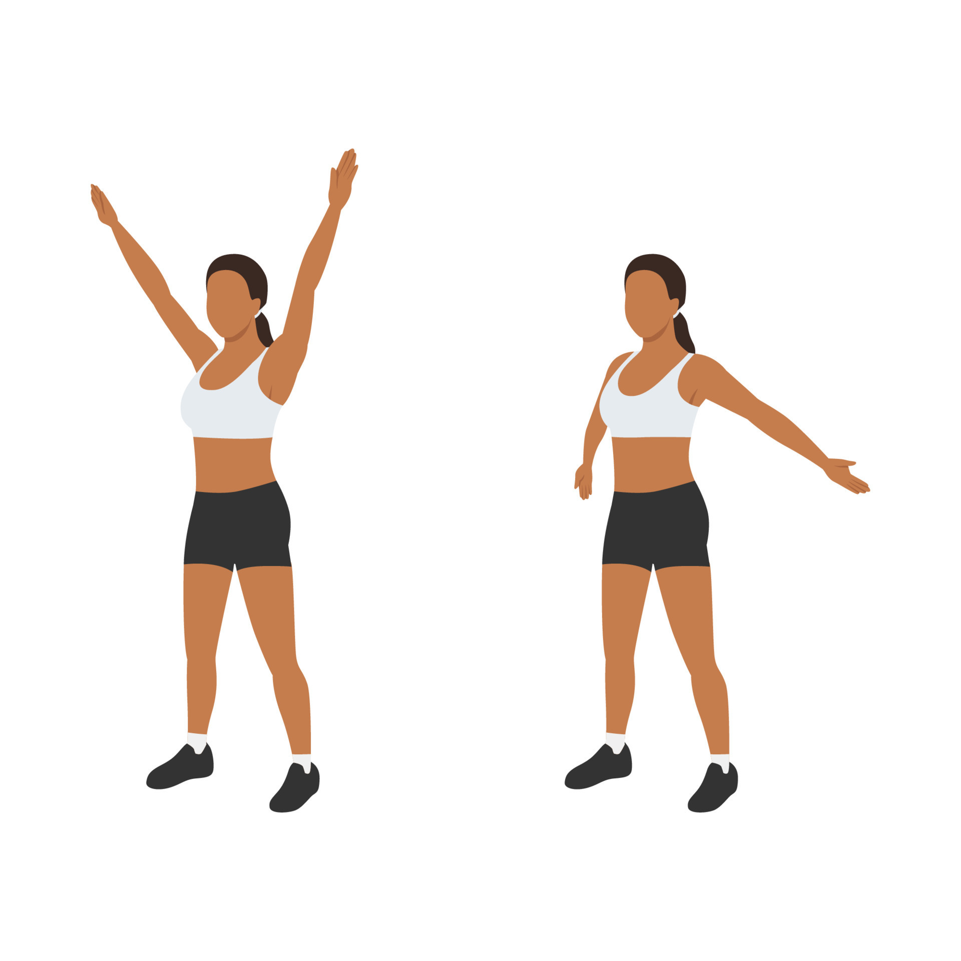 Woman doing Big arm circles exercise. Flat vector illustration isolated