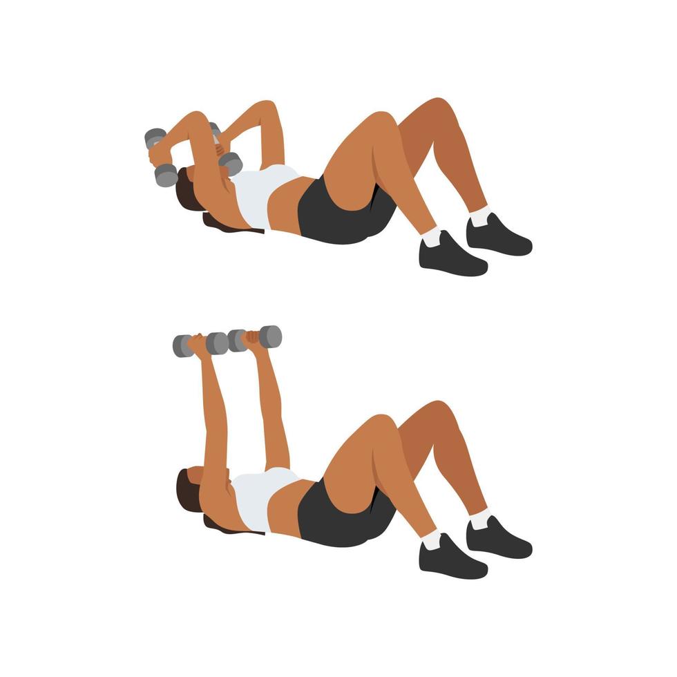 Woman doing lying trice extension exercise. Flat vector illustration isolated on white background