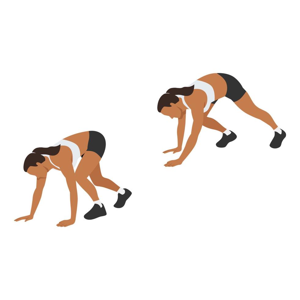 Woman doing Bear walks exercise. Flat vector illustration isolated on white background