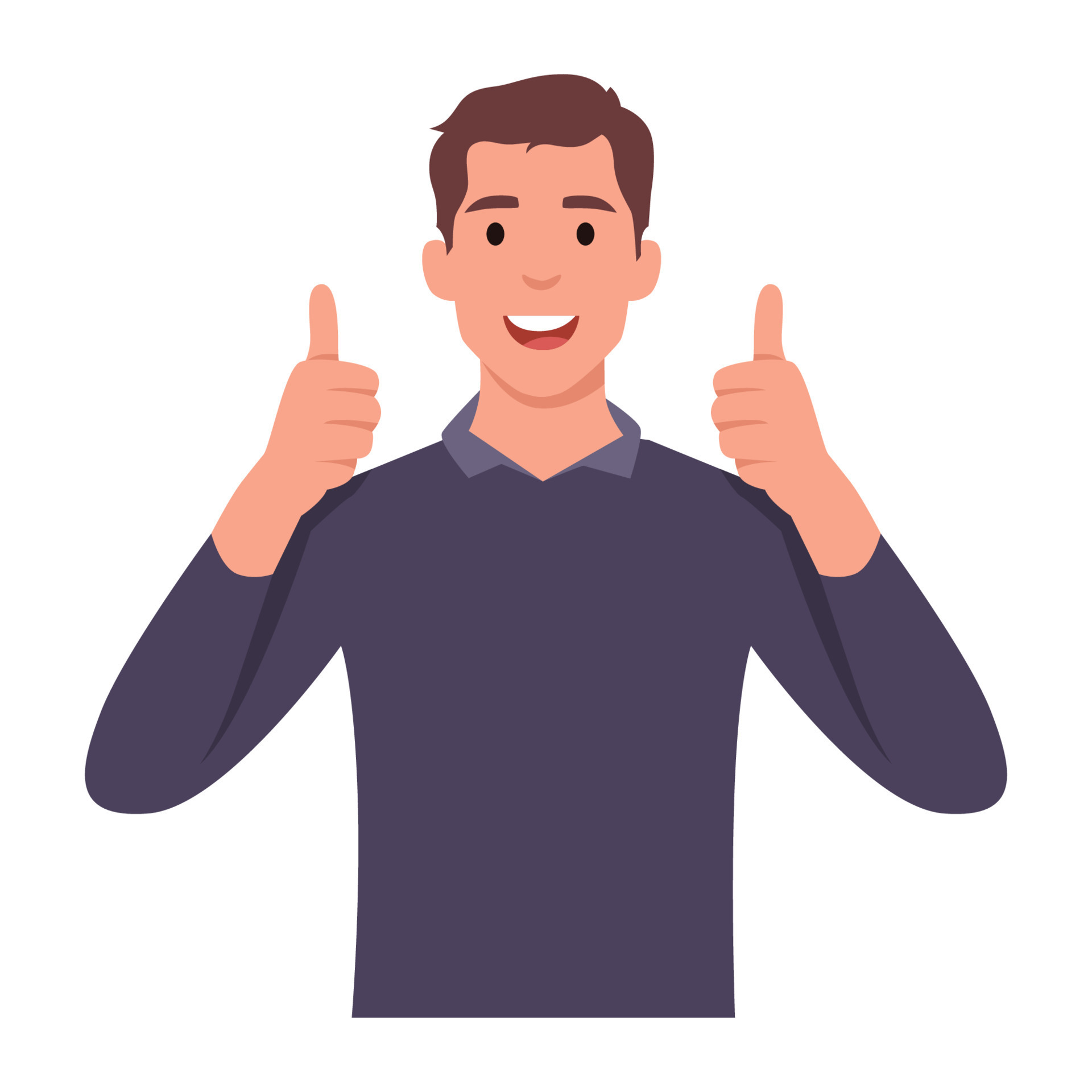 Young smiling man cartoon character shows gesture cool with two thumbs up .  Flat vector illustration isolated on white background 8056913 Vector Art at  Vecteezy