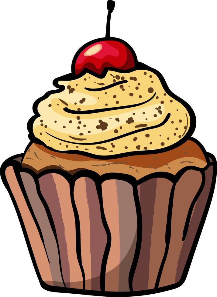 Cupcake with cherry and coffee cream vector