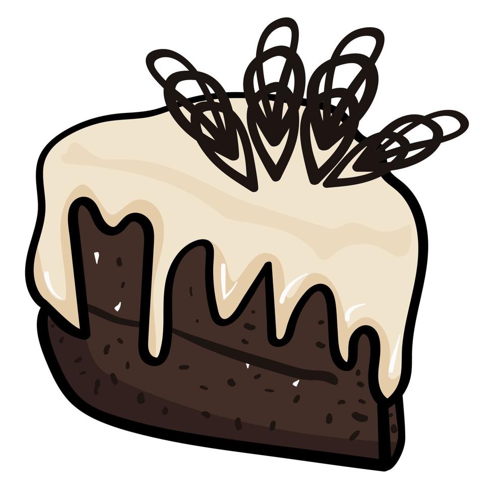 A slice of chocolate cake poured with icing vector