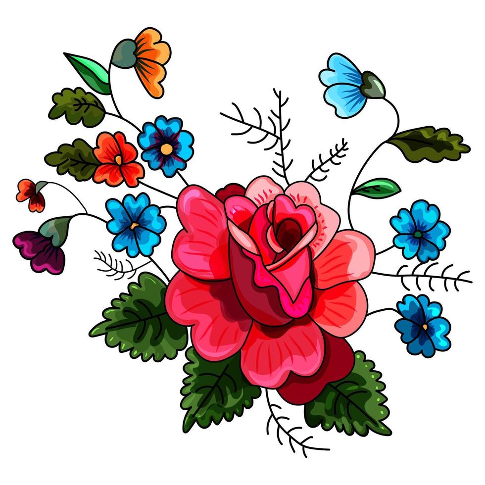 Hand drawn rose and summer floral vector