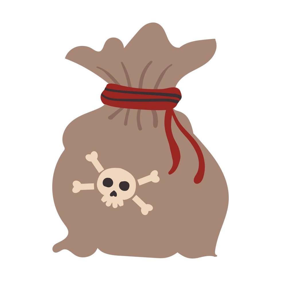 Full pirate sack, treasure bag with skull and crossbones vector