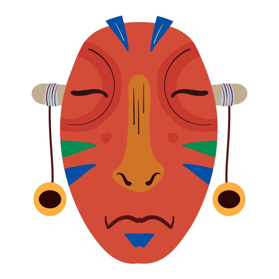 Wooden african mask with closed eyes in flat naive style vector