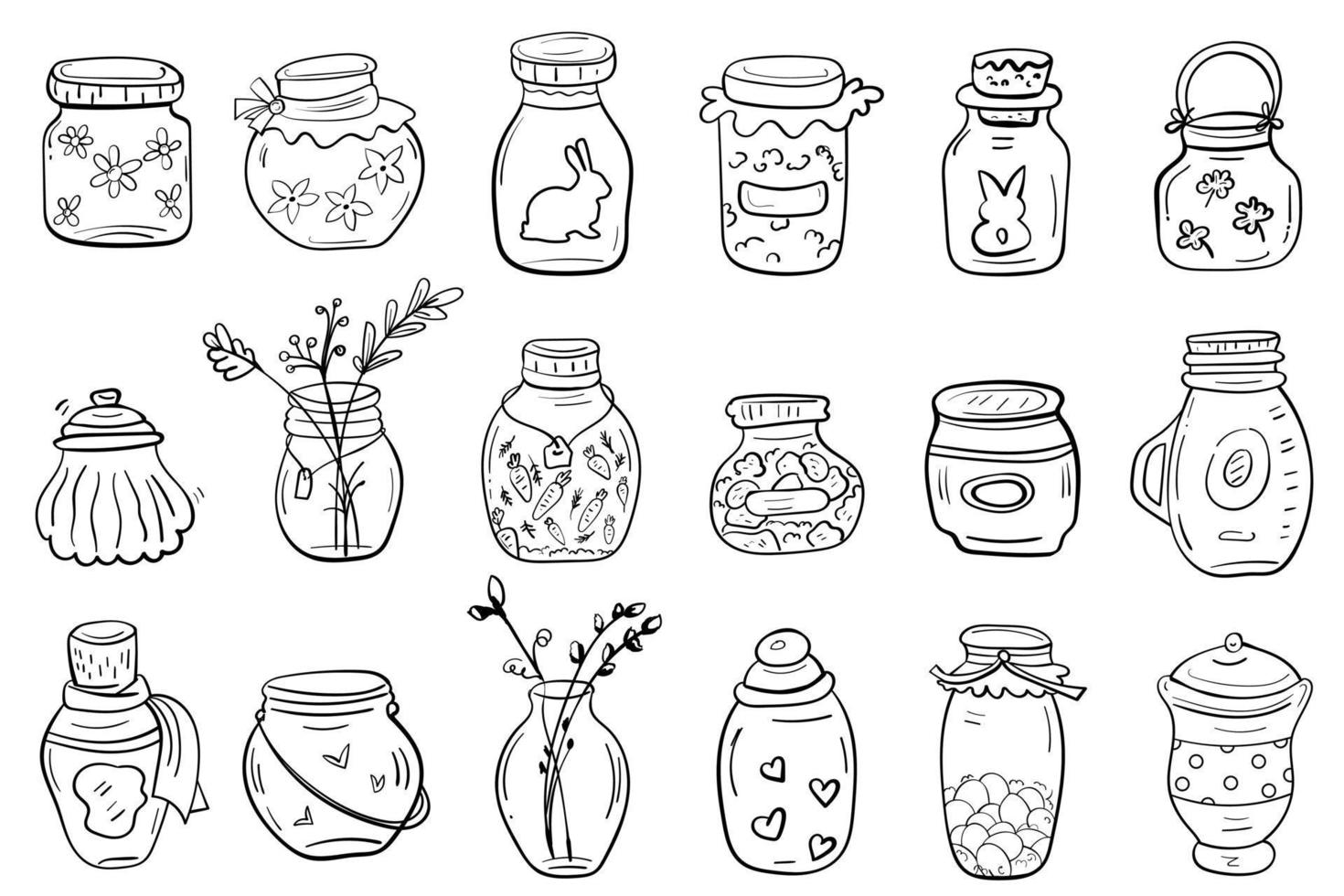 Hand drawn jars collection in doodle style vector