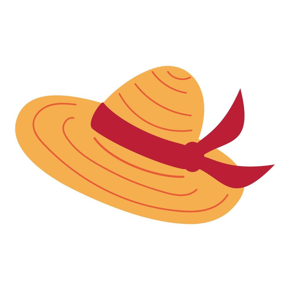 Straw hat with ribbon in naive cartoon style vector