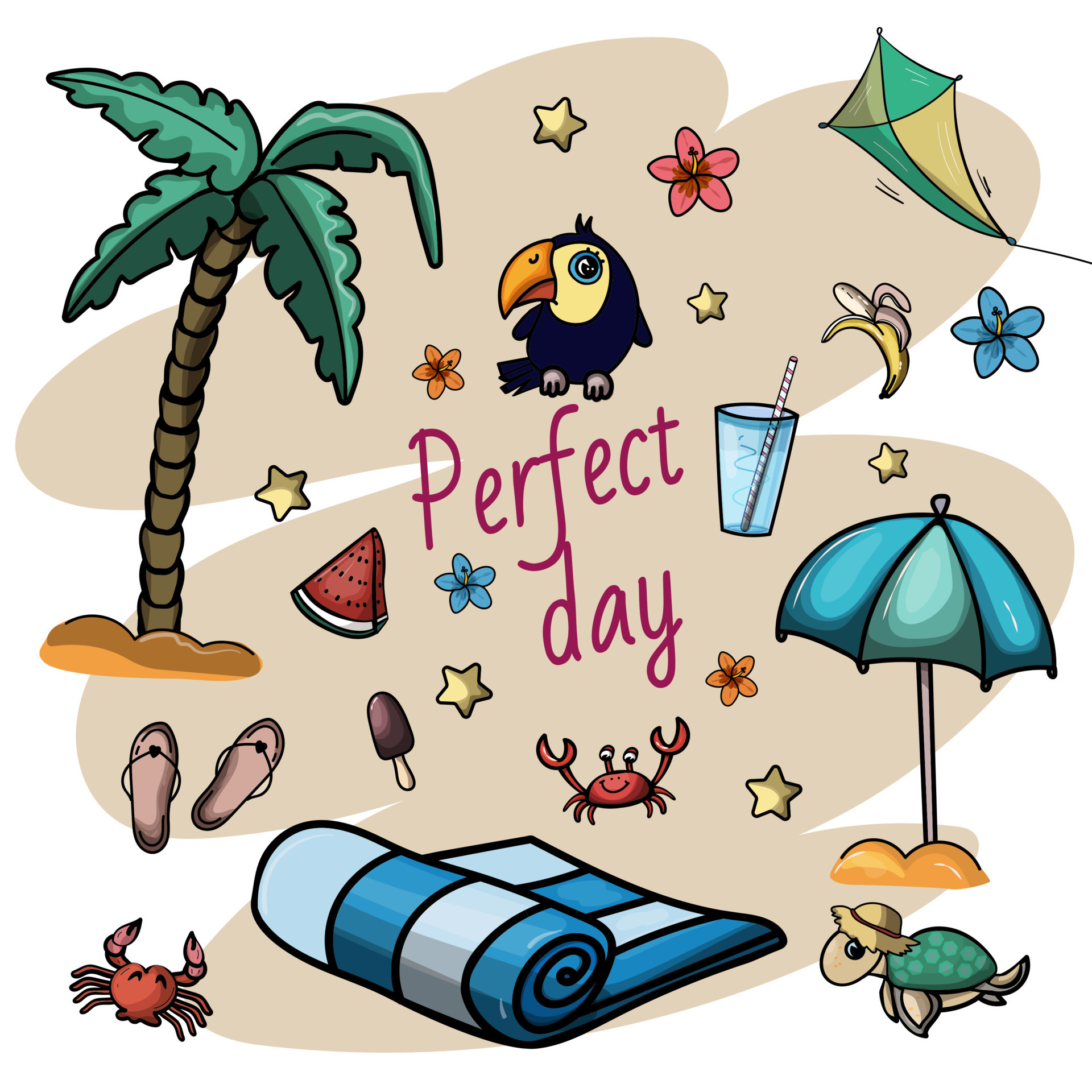 Set of cute summer. Beach party 8057252 Vector Art at Vecteezy