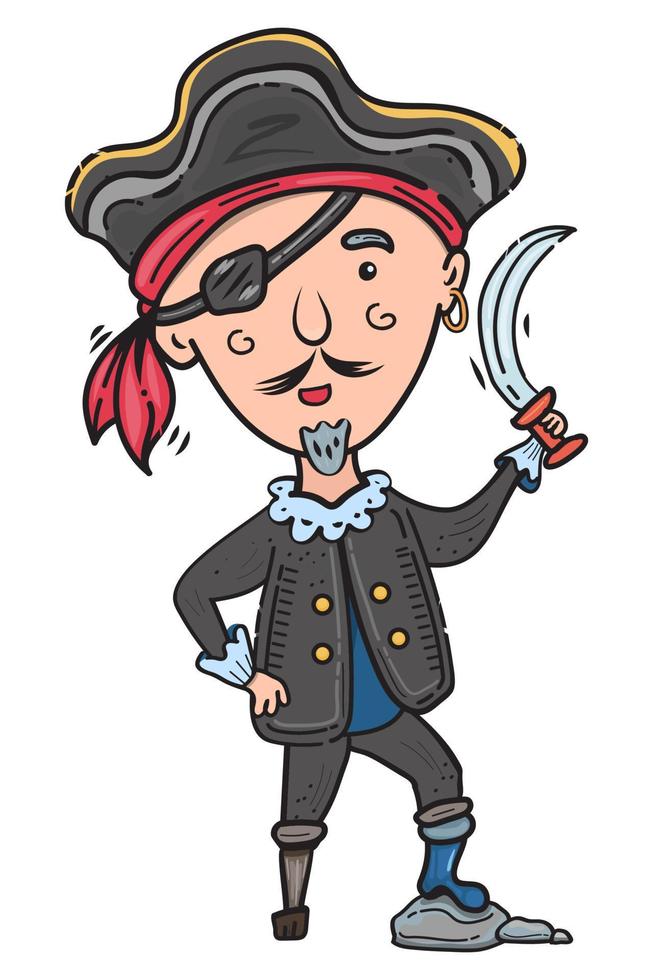 Cartoon captain pirate holding sword vector