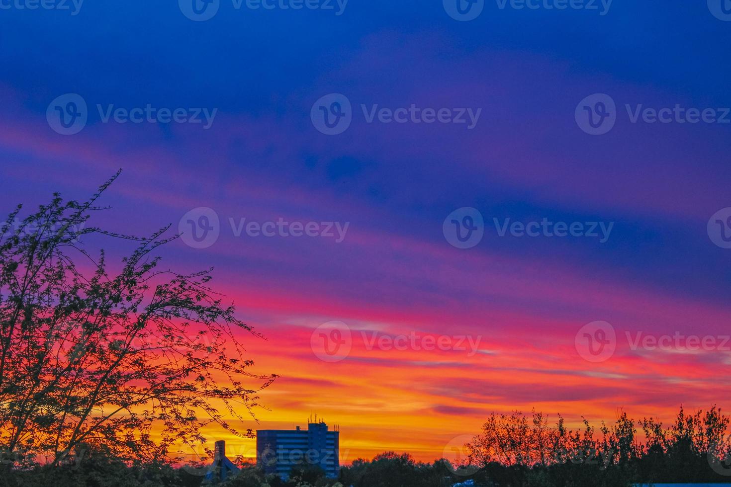 Amazing colorful pink violet blue and purple sunset sky panorama. photo