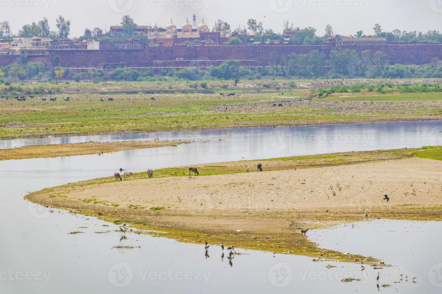 Yamuna ghat river at Taj Mahal panorama in Agra India. photo