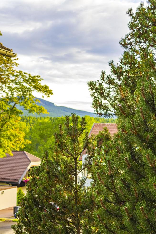 Braunlage Harz street with cars houses shops pedestrians mountains Germany. photo