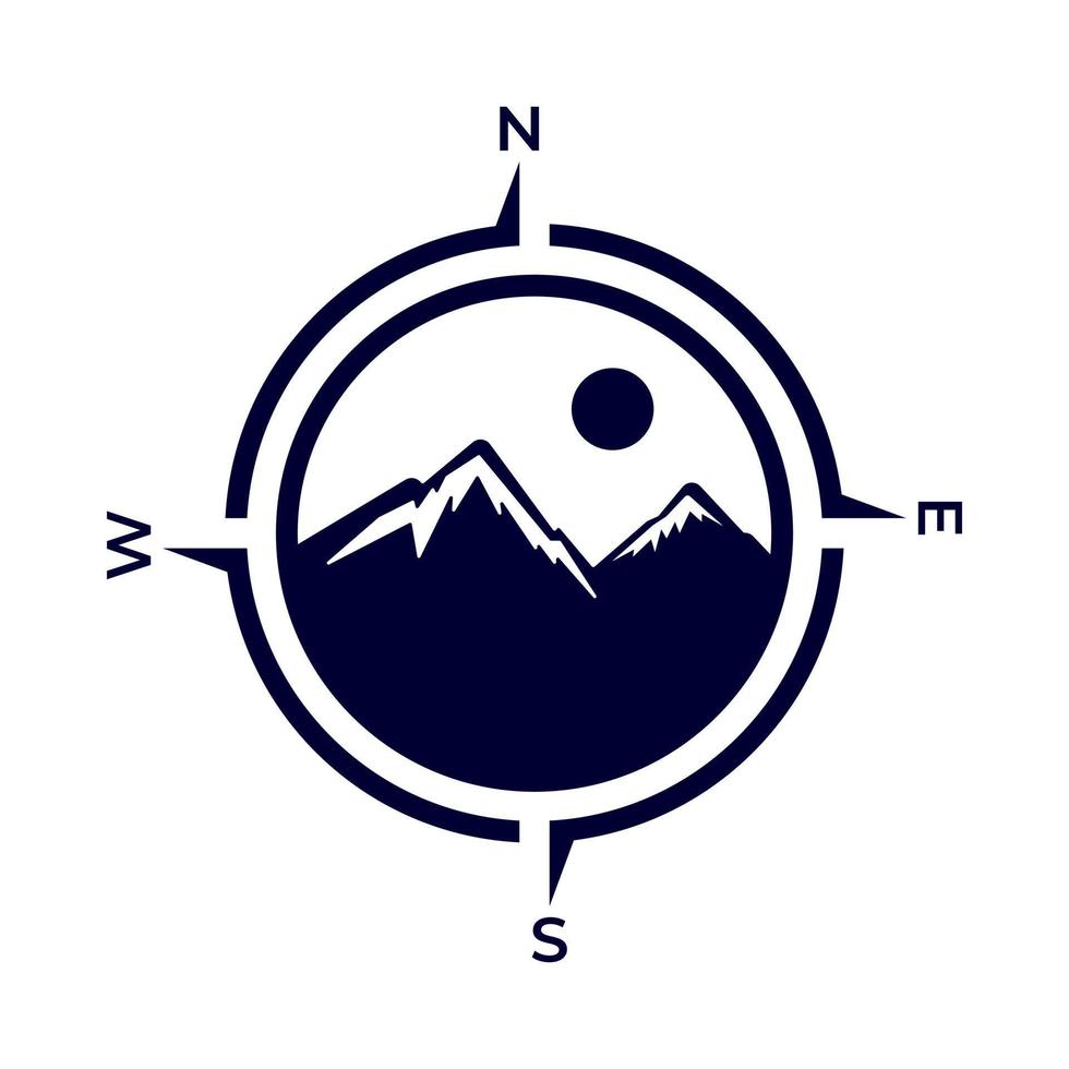 Adventure logo design inspiration with compass and mountain element vector