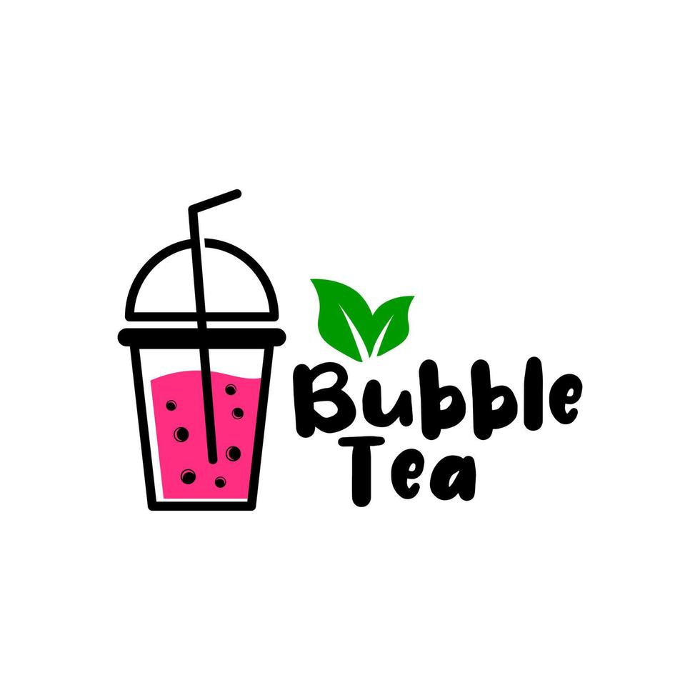 Bubble drink tea logo with leaf vector
