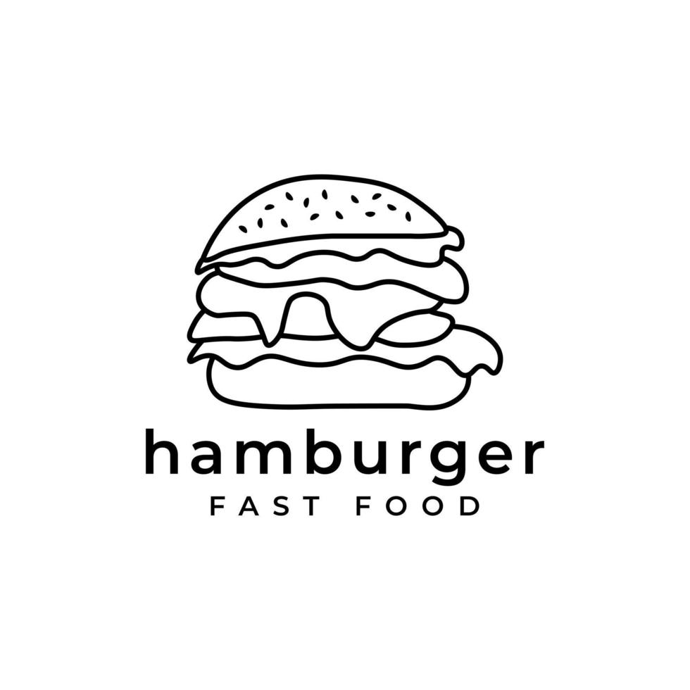 Burger logo design line art drawing style vector