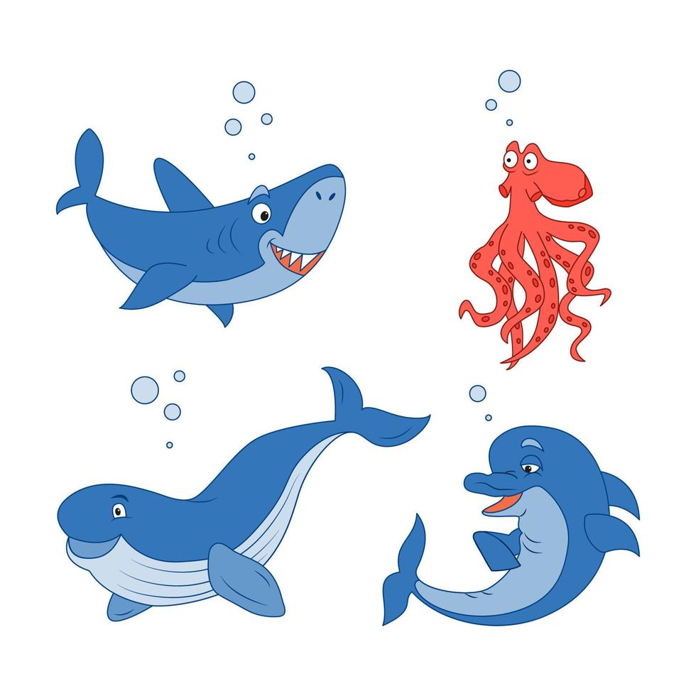 conjunto de animales marinos 03 vector