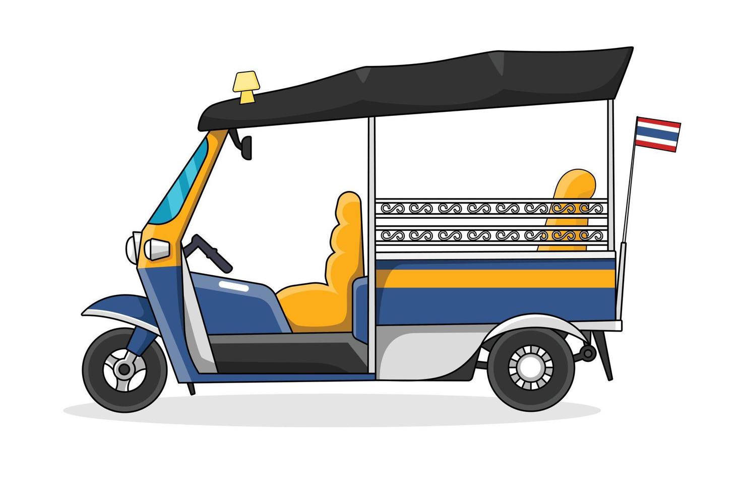 dibujo fino coloreado del triciclo tuk tuk, ilustración vectorial del concepto de transporte de tailandia. vector