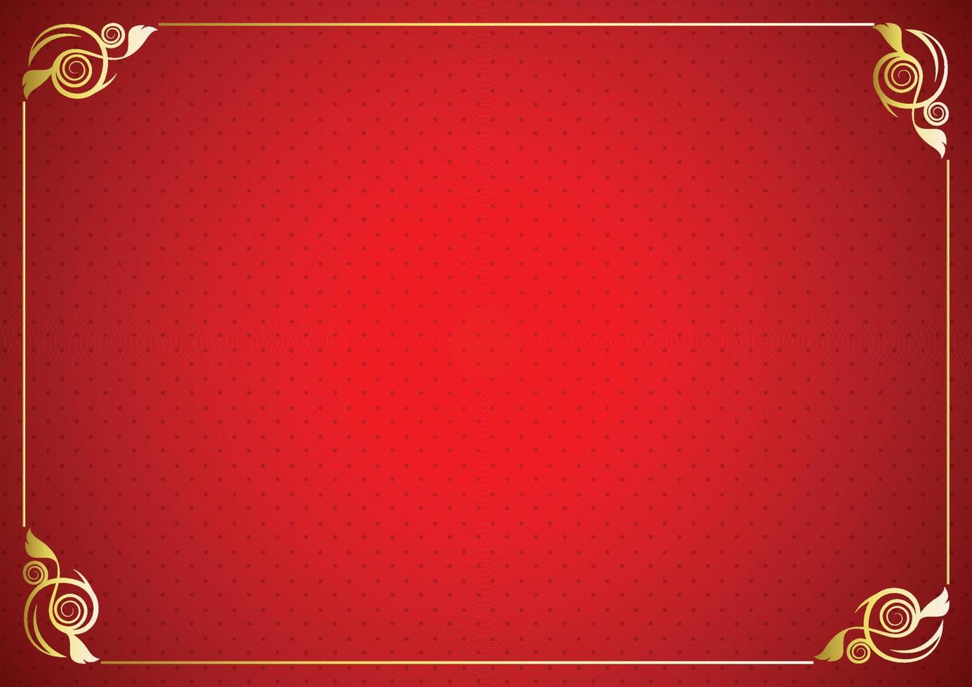 plantilla de vector de tarjeta de felicitación de ornamento vintage. invitación de lujo retro, papel certificado, marco dorado sobre fondo rojo.
