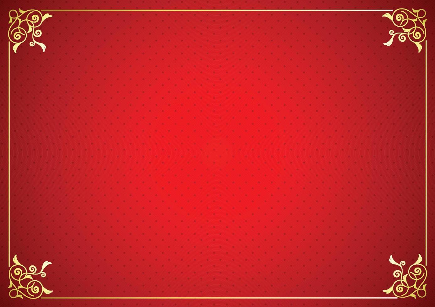 Vintage Ornament Greeting Card Vector Template. Retro Luxury Invitation, Certificate paper, golden frame on red background.