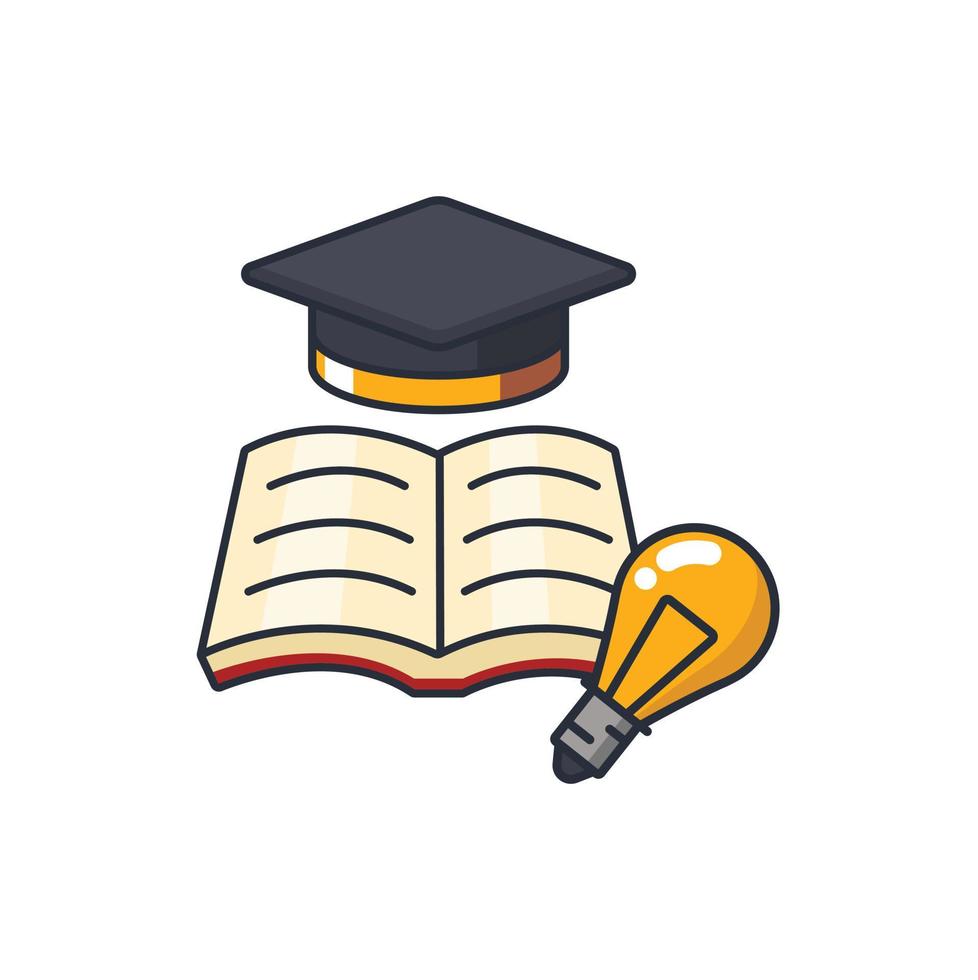 Colored thin icon of book lightbulb and graduated cap, education concept vector illustration.