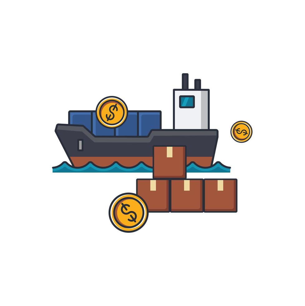 Collection colored thin icon of sea freight, business and transportation concept vector illustration.