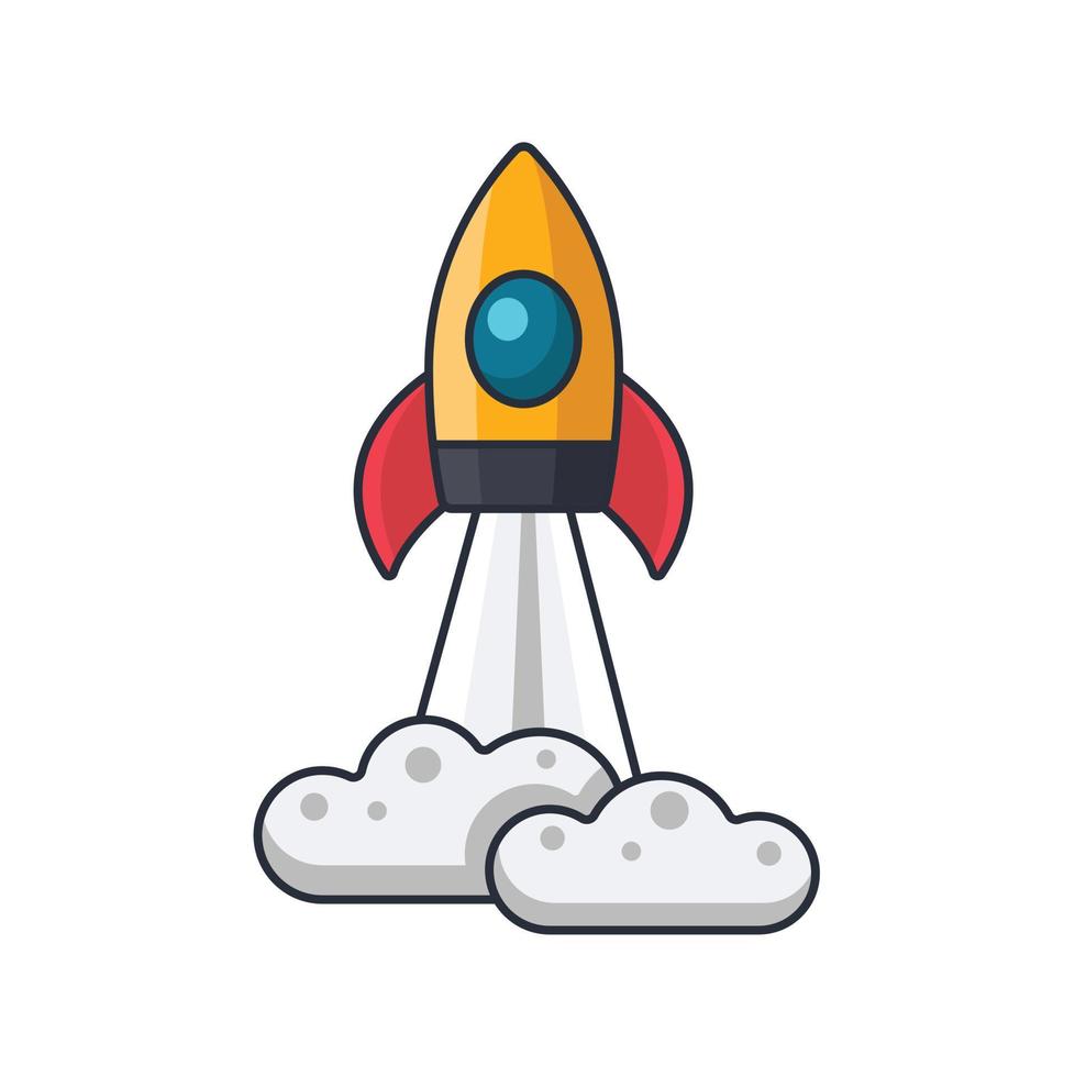 Colored thin icon of launching spacecraft, idea or transportation concept vector illustration.