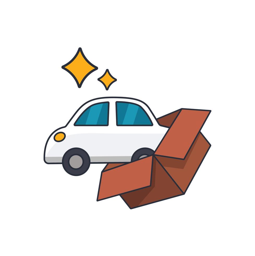 Collection colored thin icon of new car from box, business and finance concept vector illustration.