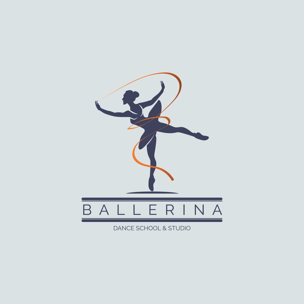 Ballerina dance school and studio in ballet motion dance style logo template design vector for brand or company and other