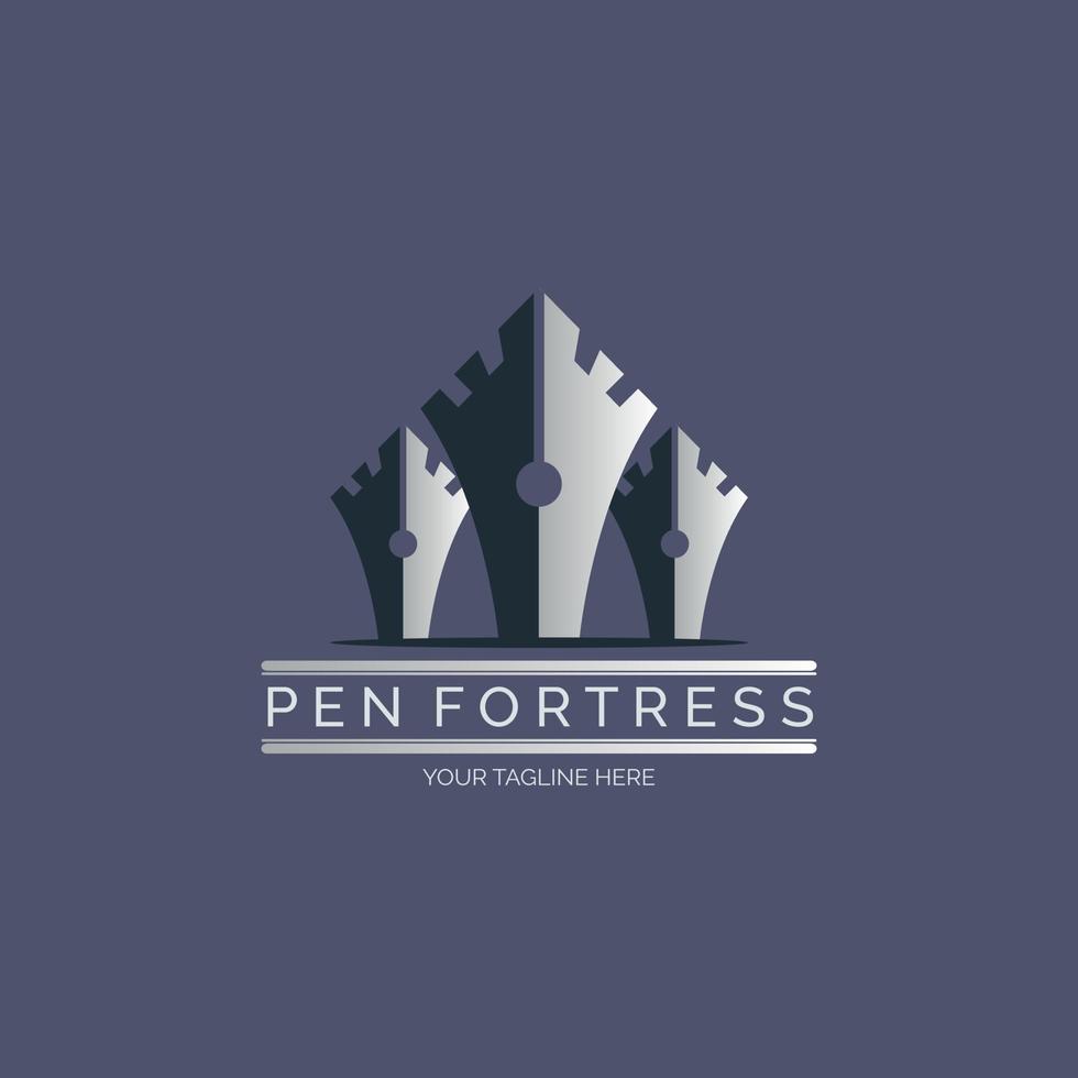 fortress pen ballpoint castle tower logo template design for brand or company and other vector